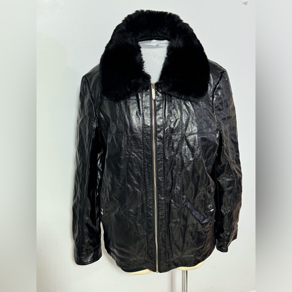 De Niko Overcoat Color Black Leather With Removable Scarf Size XXL